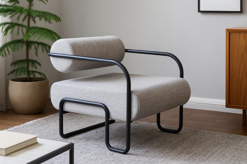 黒いフレームの白い椅子