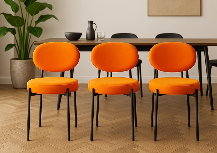 メタルフレームチェア、オレンジのビニール張り