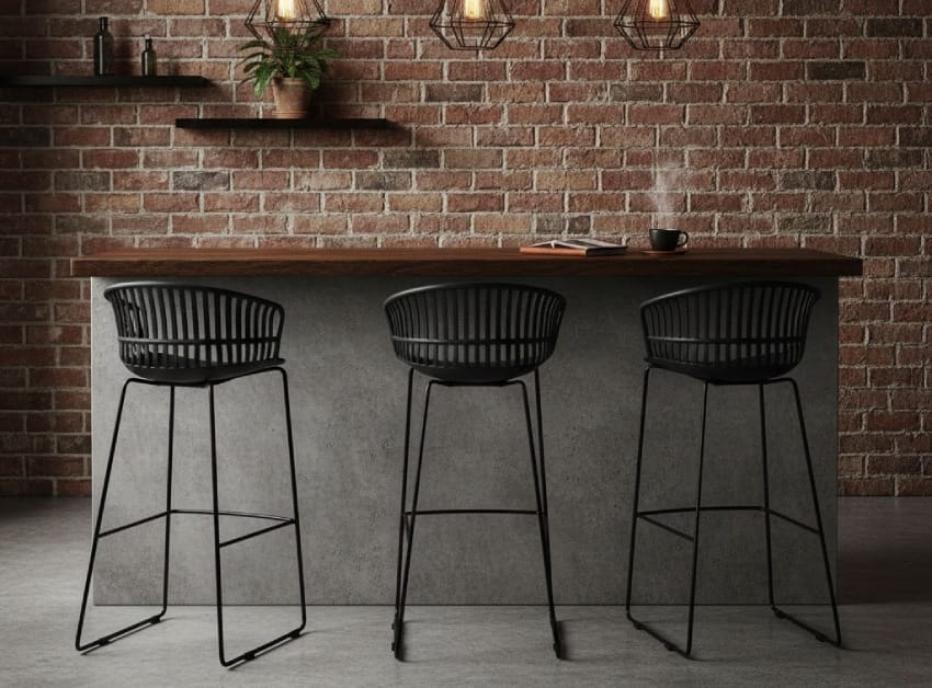 Black plastic bar stools
