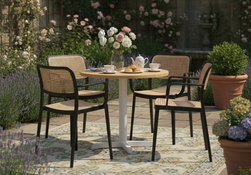 Black plastic chairs for outdoor