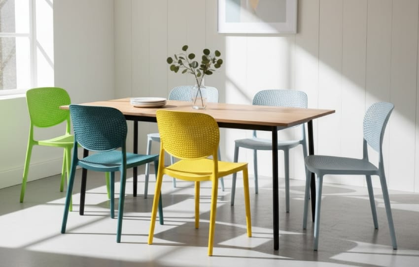 Different colors of plastic chairs