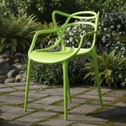 Green plastic garden chairs