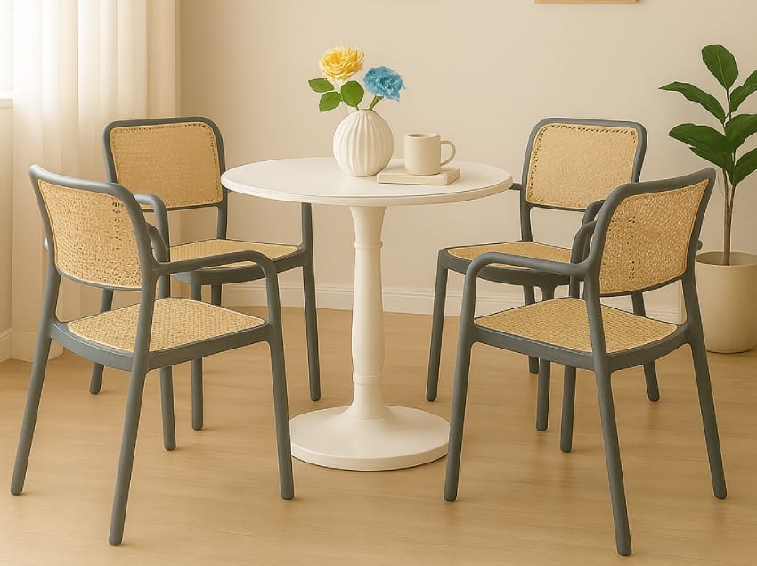 Grey plastic chairs for indoor