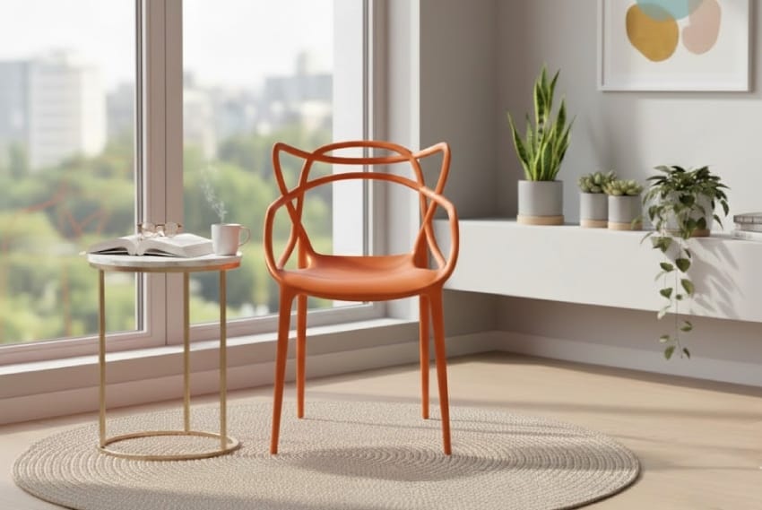 Orange plastic garden chair