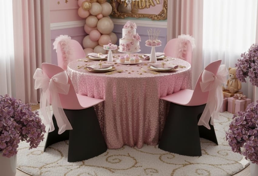 Pink plastic dining chairs for parties