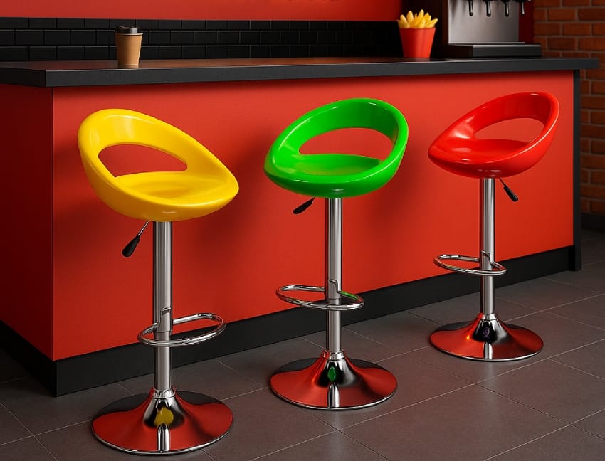 Plastic bar chairs with swivel metal base