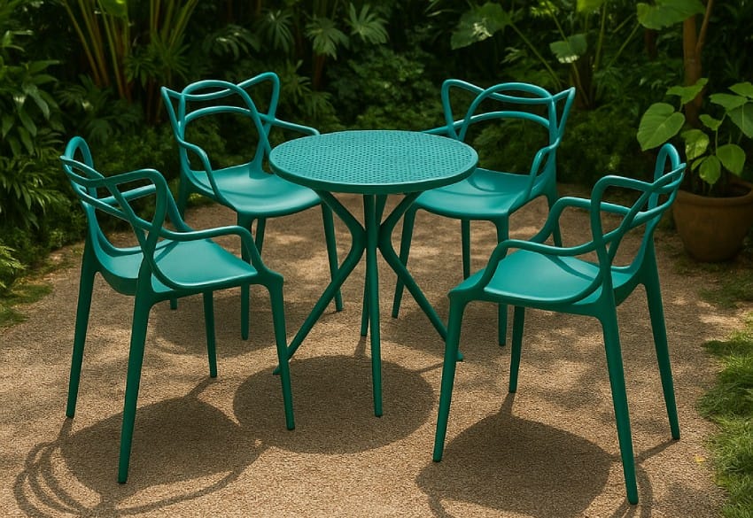 Plastic chair in tropical garden