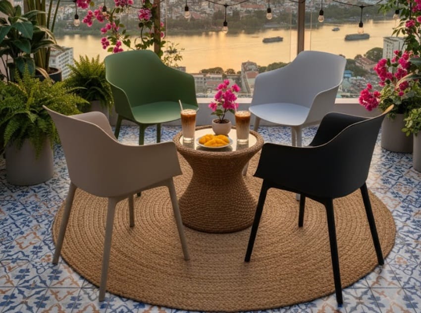 Plastic patio chairs with different colors