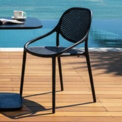 Black plastic garden chairs