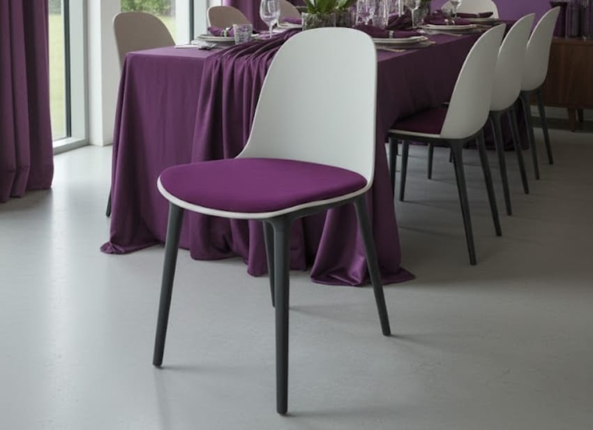 Plastic dining chairs in banquet hall