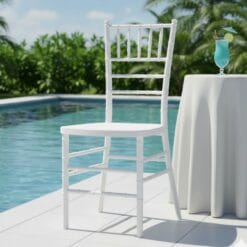 White plastic stackable chairs