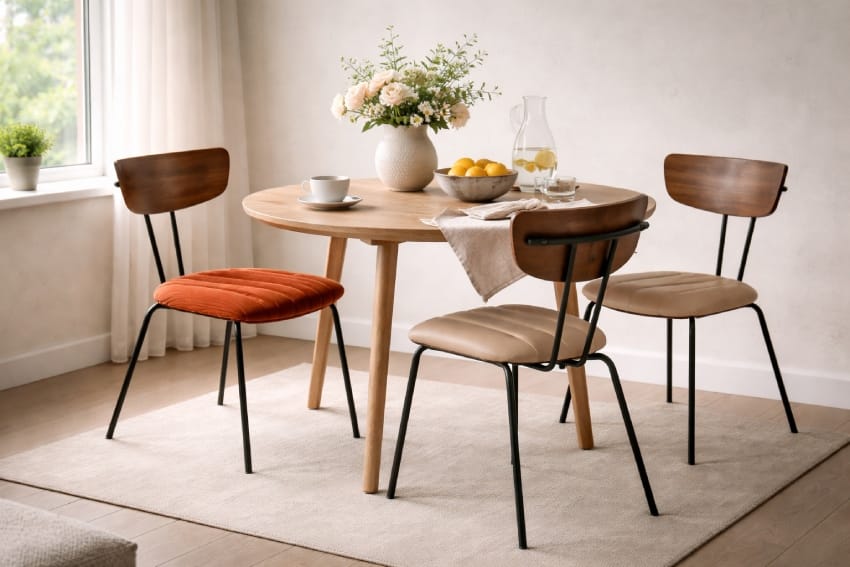 Black metal frame dining chairs in the café