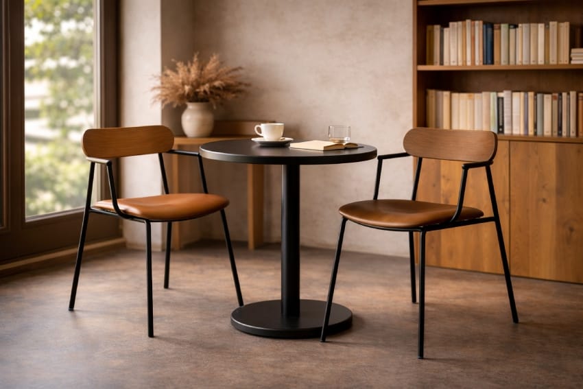 Brown chair with metal frame in cafe