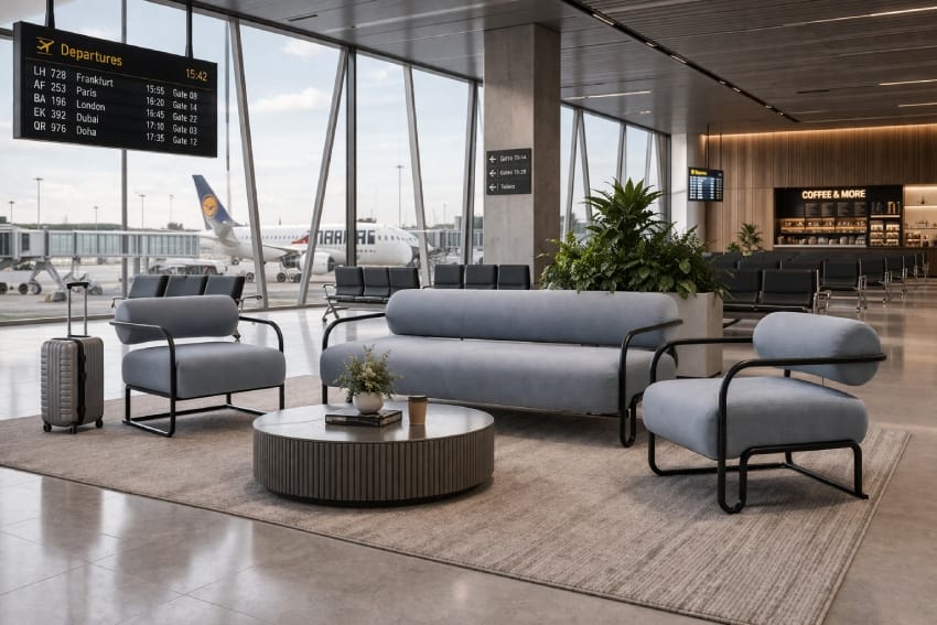 Commercial metal chairs in the airport