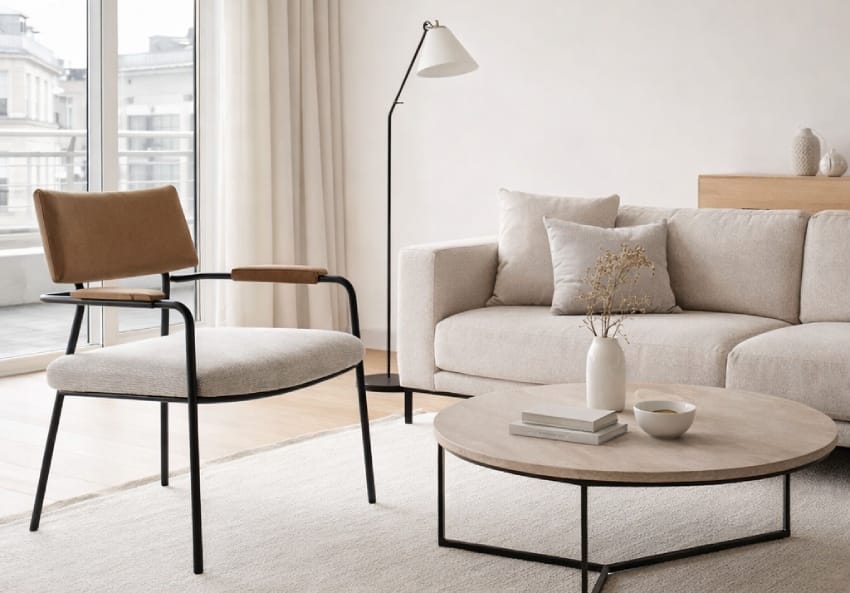 Стул на металлическом каркасе в гостиной