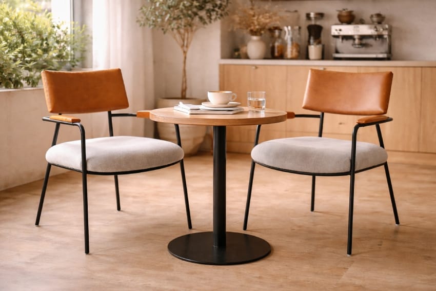 Стулья на металлическом каркасе с подлокотниками для кафе