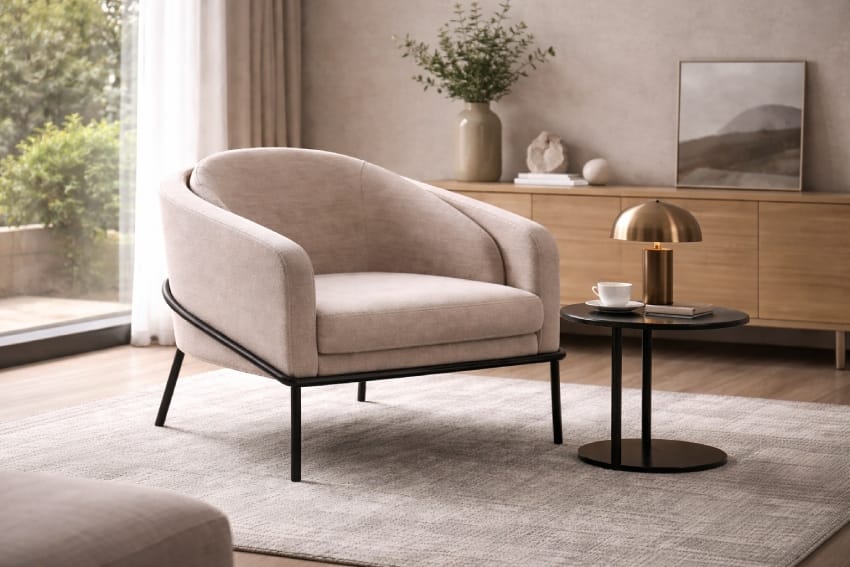 Metal lounge chair with table