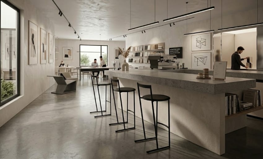 Minimalist bar stools in a modern café