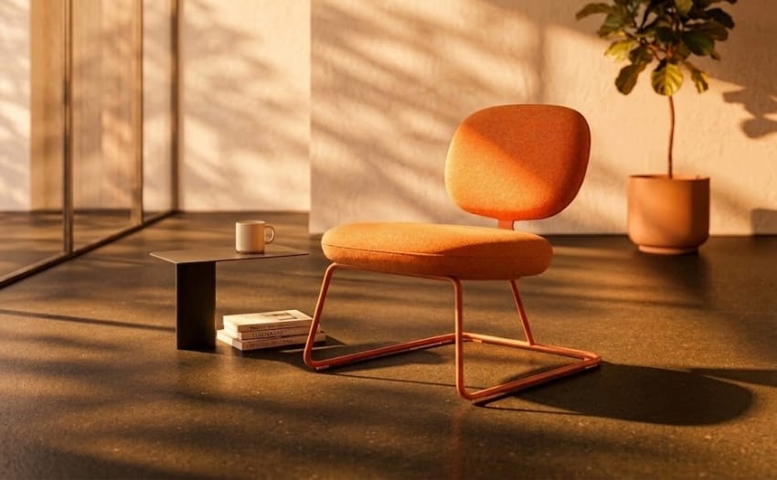 Relaxing metal-framed chair in the autumn sunshine.