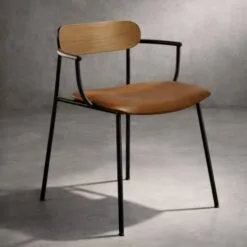 brown leather chair with metal frame